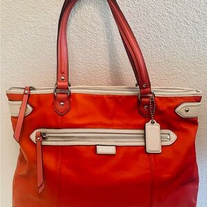 Coach Vibrant Orange and Cream Tote